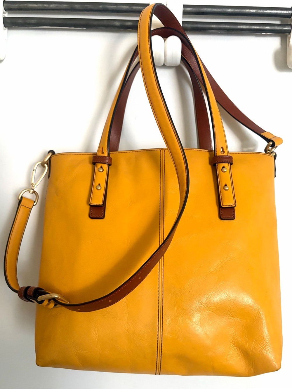 Vera Bradley Mustard Yellow Leather Tote Crossbody Satchel Bag